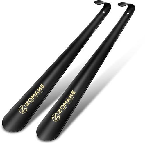 ZOMAKE 16.5 Inch Shoe Horn Long Handle for Seniors, Men, Women, 2Pcs Extra Long Metal Shoehorn for Boots