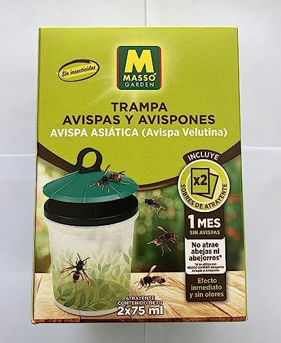 Peyca Trampa para Avispas y avispones con 2 Sobres de atrayente, Efecto inmediato y sin olores - Masso