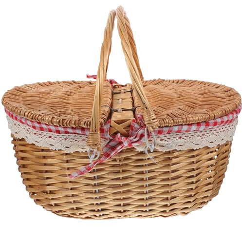 GANAZONO Cestino Da Picnic Grande Cesto Di Vimini Cesti Vuoti Cestini Per Regali Vuoti Cestino Di Vimini Con Coperchio Cesto Per Manuale Panno Sollevatore Di Piatti