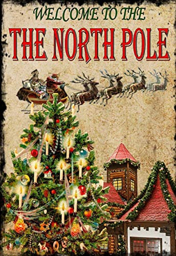 Bioputty Style Welcome to The North Pole Weihnachts-Wichtel-Idee, 30,5 x 20,3 cm, Vintage-Poster, Wanddekoration, Kunst, Geschenk, Retro-Bild, Metallschild