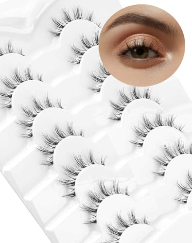 Onlyall Manga Eye Lashes Natural Look Cute Anime Lash Asian False Eyelashes Clear Band FakeThin Eyelash strips 7Pair 7MM-12MM A21