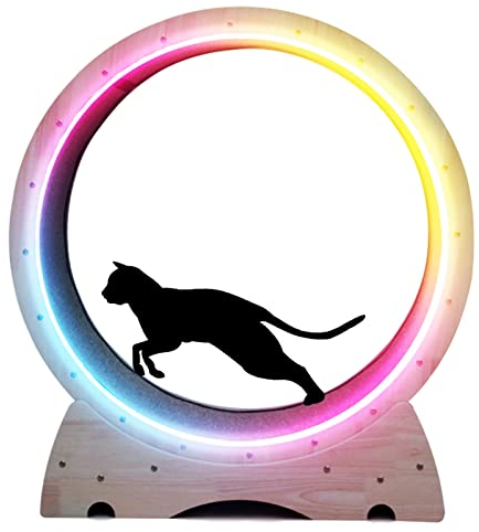 Katzenlaufrad, farbwechselndes LED-Katzenübungsrad, haustierfreundliches Katzenlaufband mit leiser Riemenscheibe, Katzenlaufrad für Hauskatzen, Katzenkratzbaumturm