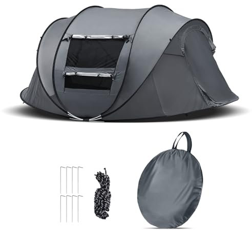 CLIPOP Camping Zelt, Pop Up Zelt 1-3 Personen, Strandzelte Wasserdicht Sonnenschutz, Familie Zelt, Tragbares Leichtes Kuppelzelt für Outdoor Camping, Wandern (grau, 280 * 210 * 120 cm)