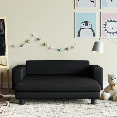 INLIFE Kindersofa mit Hocker Schwarz 100x50x30 cm Kunstleder,12,25 KG,3196414