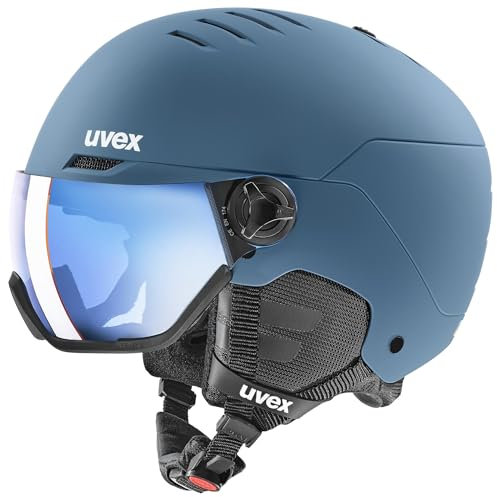 uvex Wanted Visor - robuster, stylischer, optimal belüfteter Skihelm mit beschlagfreiem Visier für Damen und Herren - Stone Blue matt - 54-58 cm