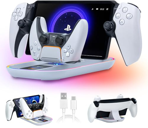 PlayStation Portal Charger Dock, PS5 Controller Station with 14 RGB Modes | Charges PlayStation Portal and one PS5 controller together; LED status display and included USB-C cable keep setup organized