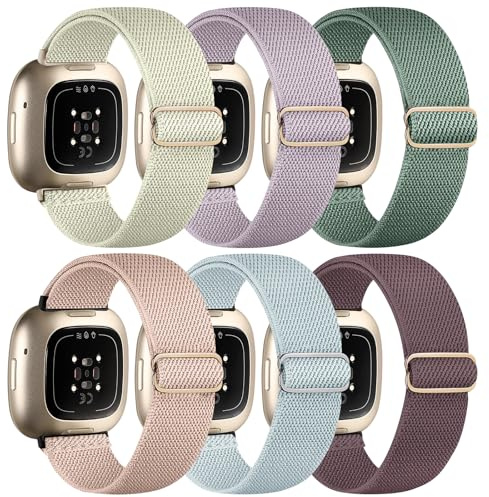 Chinbersky 6er Pack Verstellbares Nylon Sport Armband für Fitbit Versa 3/4 und Sense/Sense 2, Kompatibel für Damen und Herren