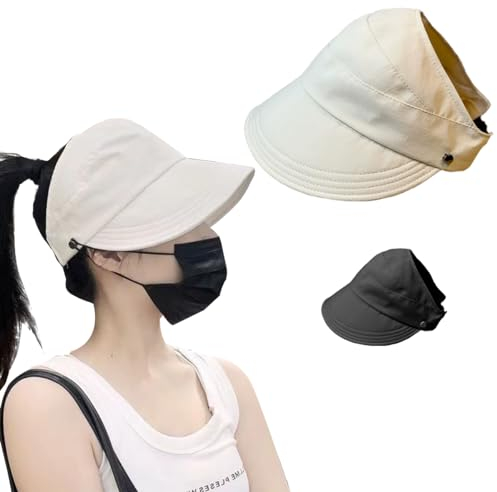 Sonnenhut Damen UV Schutz Hut Damen Sommerhut Mädchen Hüte mit Verstellbarer Passform für Frauen Sonnenhüte für Frauen Leeres Oberteil Pferdeschwanz Hut Geeignet für den Alltag Wandern Party Weiß