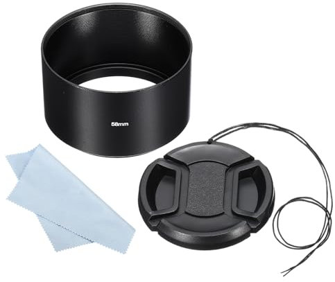 PATIKIL Pare-Soleil de 58mm, Pare-Soleil à Surface Givrée à l'Intérieur Anti-Reflet avec Bouchon d'Objectif de 62mm et Chiffon de Nettoyage pour Objectif d'Appareil Photo, Noir