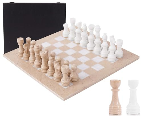 Marmor-Schachspiel 38,1 cm, handgefertigt in Verona & Weiß, mit 34 Figuren und Box. Luxuriöses Reisespiel für Erwachsene, Elegantes Geschenk & stilvolle Heimdeko (Verona & White)