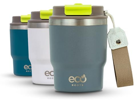 ECOROOTS Evergreen - Vaso Térmico 360 ml | Termo Cafe para Llevar I Acero Inoxidable | Antifugas I Sin BPA I Cuerda Removible | Ligero y Compacto | Ideal para Bebidas Frías o Calientes (GRIS PERLA)