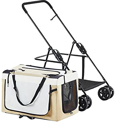 Hundebuggys für kleine Hunde, leichter Hundebuggy für 2 Hunde, Katzen, Welpen und Kätzchen, atmungsaktiver Kinderwagen, Haustierbuggy für Katzen, Hunde und mehr, faltbar (rot) (Khaki)