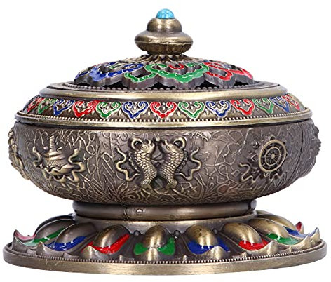 MOUMOUTEN Vintage-Räuchergefäß – Räucherstäbchenhalter aus Kupferlegierung, Räucherstäbchenhalter, Räucherspulenbrenner, Räucherstäbchen-Aschefänger für Wohnzimmer (Qingcai)