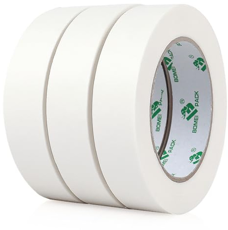 BOMEI PACK Lot de 3 rouleaux de ruban de masquage blanc 24 mm x 50 m pour artistes, décorateurs, loisirs créatifs, masquage, lignes nettes