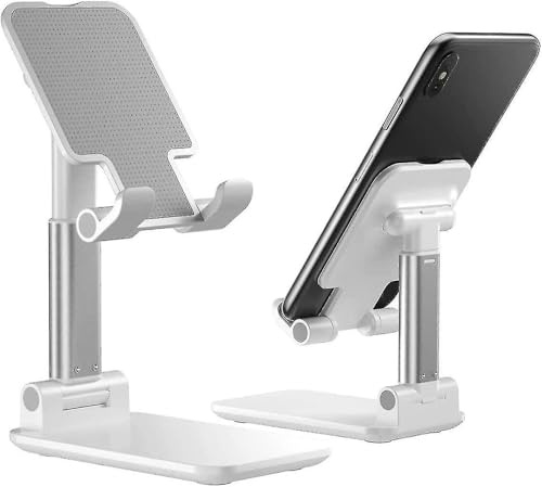 AYMBH Mobile Phone Stand for Desk - Adjustable Holder for All Smartphones and Tablets (4-10) - Stylish White Design for Enhanced Comfort and Hands-Free Use