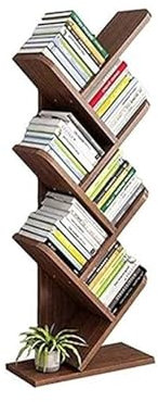 ZONABSQQ Multifunktional 6-stufiges Baum-Bücherregal, bodenstehendes Bücherregal, rustikaler Eck-Bücherhalter für zu Hause, Holz-Bücherturm-Aufbewahrungsregal Bücherregal