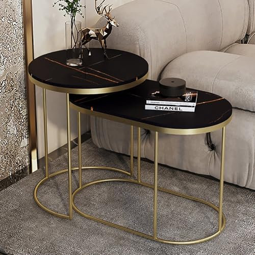 Modernes Satztisch-Set für kleines Wohnzimmer, stapelbare Beistelltische mit einfacher Montage, modernes Design, Kaffee- und Beistelltisch-Set, 45 x 53 + 45 x 64 x 36 cm