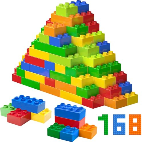 Cabeeskii - Bloques de construcción grandes, 168 piezas de piedras en 6 colores y 2 medidas, compatibles con Duplo y todas las marcas principales, juguete ideal para niños a partir de 3 años