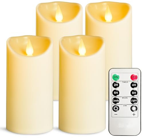 YIWER Flammenlose LED-Kerzen, batteriebetriebene flackernde Kerzen für den Innen- und Außenbereich, mit Fernbedienung, schmelzen nicht, elfenbeinfarbene Kunststoffkerze D3,15 x H6 für Party