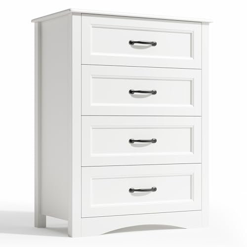Bealife Weiße Kommode für Schlafzimmer, Schrank mit 4 Schubladen, Griffe aus Metall, modernes Design und einfache Montage, 40 x 68,5 x 91,5 cm