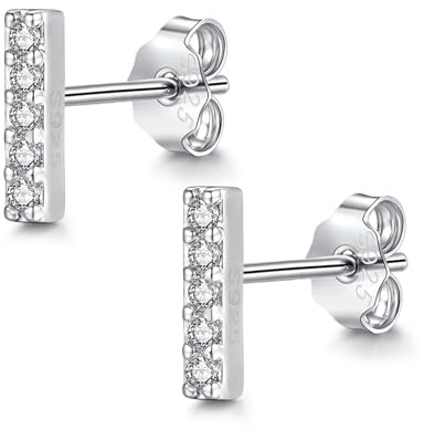 Cangall Ohrstecker Silber 925 Klein, Hypoallergen Flache Kreuz Stab Ohrclimber Ohrstecker mit AAAAA Zirkonia, Zierliche Schlafen Knorpel Tragus Silber Damen Ohrringe Stecker Ohr Piercing für Mädchen