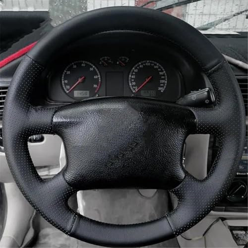 FIXCOR Für A4 1998 1999 2000 2001 2002 2003 2004 Stil Perforierte Mikrofaser-Leder-Handflecht-Autolenkradabdeckung(Black-Blue line)
