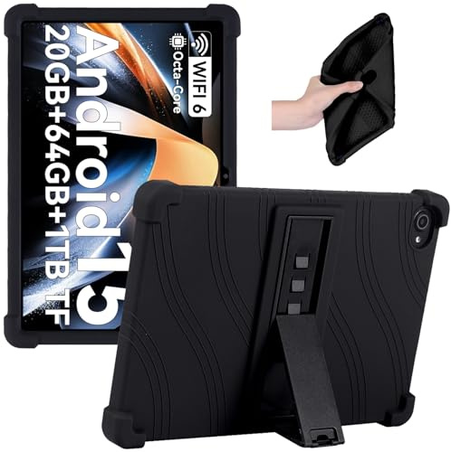 Junfire Silicone Case for Gleeso C10 / Whitedeer C10 10 inch Tablet/Byxsb C10 / HotLight C10 10.1, Case with Kickstand for Ainmel C10BK / Hakaug C10 / Kotsren C11 Android 15 10 Tablet, Black