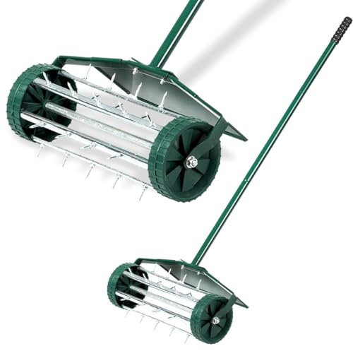 Parkland® Lawn Aerator - 45 X 122 Cm Manual Grass Spike Roller with Splash Proof Fender, 3-Piece Handle, Sharp Steel Spikes To Perforate Any Soil, Lawn Aerator Tool For Outdoor & Garden