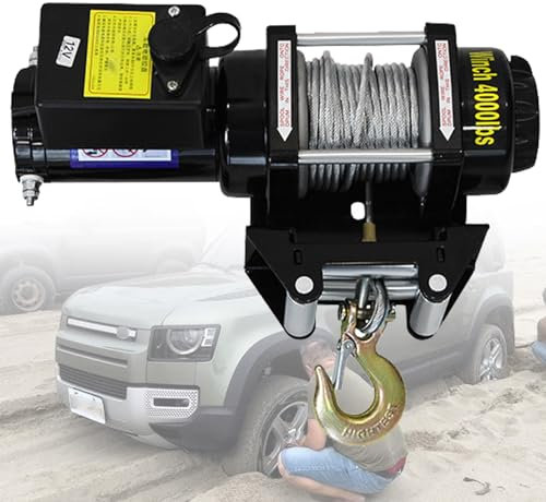 VNATWGOO Treuil éLectrique à Double TéLéCommande 3000Lb-4000Lb, 12V/24V pour RéCupéRation De VéHicule Tout-Terrain, éVacuation du Sable, Levage Robuste, Assistance d'urgence,4000lb-12V