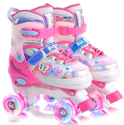 SULIFEEL Verstellbare Kinder Roller Skates, 4 Größen, Leuchtende Räder | Für Jungen Alter 3-12,geeignet für Indoor & Outdoor,sicher, stabil und komfortabel