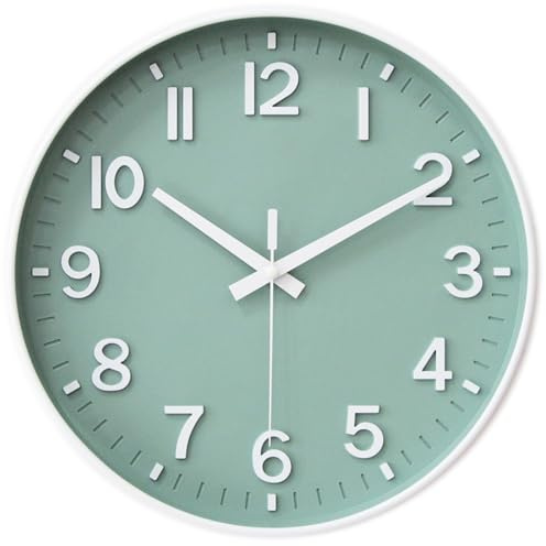 30cm Lautlos Wanduhr Schleichende Sekunde mit Arabisch Ziffer ohne Ticken | für Dekoration Wohnzimmer, Küche, Büro, Schlafzimmer (Grün Weiß)