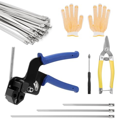 Mardatt 154 Stück Kabelbinderpistole mit 3 Größen 304 Edelstahl Kabelbinder Kit, 200mm 300mm 400mm Metall Kabelbinder mit Zange, Handschuhe, Entfernungswerkzeug für Maschinen