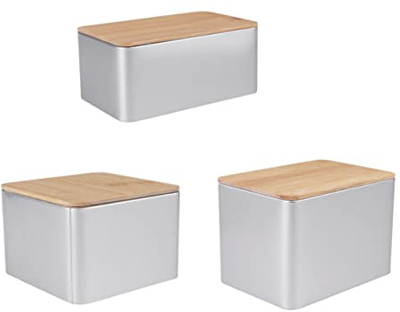 LABRIMP 2pcs Tinplate Cake Storage Tins Novelty Biscuit Tin Tea Storage Container Bamboo Cover for Tea Cupcakes Cookies Business Cards