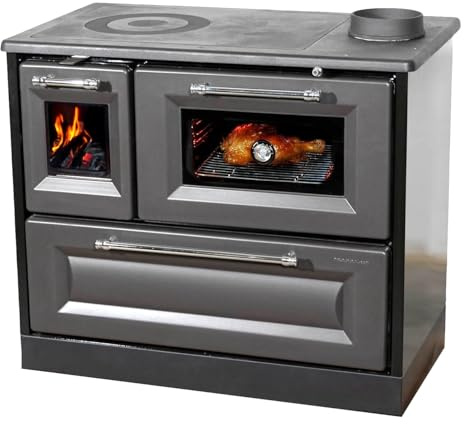 Kaminofen mit Backfach und Herdplatte 4012 Anthrazit Holzofen 8 kW Holz Ofen Mehrfachbelegung Kamin Heizofen Küchenherd