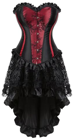 Josamogre Korsett Damen Corsage Corset Dress Corsagenkleid Korsage Vollbrust Schnüren GothicMittelalter Große Größen Halloween Weinrot XXS