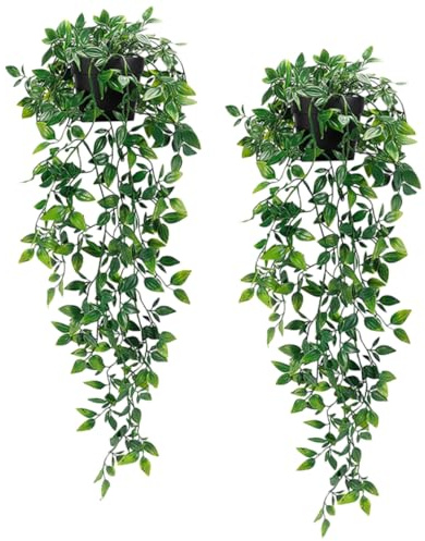 Plantes Suspendues Artificielles Lierre Mandala 2 Pièces en Plastique Vert | Décoration Murale Intérieure, Feuillage Simulé Réaliste, Usage Suspendu au Plafond, sans Arrosage