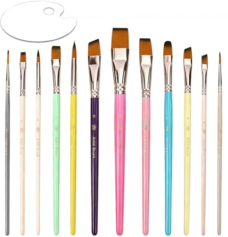 TNSLAND 12 Stück Gesichtsmalpinsel Set Schmink, Paint Brush Set mit Acryl-Palette, KöRperbemalung Feine Pinsel für Acryl, Aquarell, Gouache, DIY, Pinsel Malen, Ideal auch für Schminkpinsel Karneval