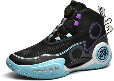 Bolognifi Scarpe da Basket Uomo for Allenamento Sportivo con Supporto alla Caviglia Alto e Ammortizzazione Antiscivolo Attrezzature da Basket(Black,39 EU)