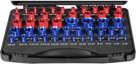 Xinsheinelry Set di 55 calibri per filettature metriche standard con custodia portatile con codifica a colori, costruzione in alluminio codificato a colori, set di calibri per filettature