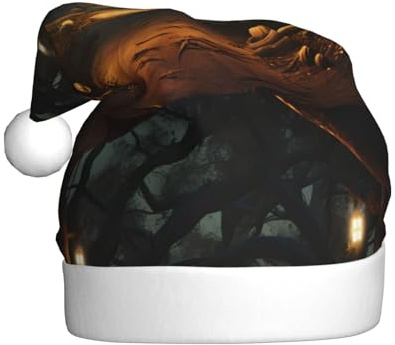 WHJSHOP Chapeau de Noël en peluche pour homme et femme - Motif lumières de la forêt sombre - Pour adulte - Pour le Nouvel An