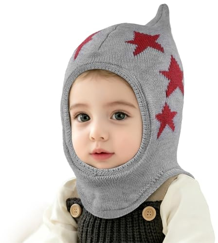 AYPOW Barn slip-mössa baby flickor pojkar varm vintermössa termo fleece fodrad vindtät stickad mössa söt beanie mössa med sjalar balaclava huva loop för småbarn utomhus, GRÅ, En Storlek