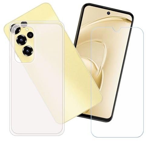 CongJiaLingXi Funda para Oukitel C68 (7.2) + Screen Protector, Translúcido Suave Silicona Caso + Cristal Templado Film Vidrio.