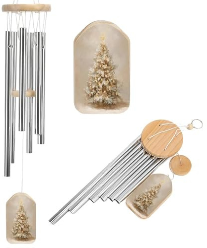 Weihnachtsbaum mit goldenem Ornament, Vintage-Windspiel, Gedenkspiel, tiefer Ton, Windspiel mit 6 Aluminiumrohren, Outdoor-Hinterhof, Gartendekoration