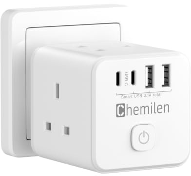 Multi Plug Adaptor with 4 USB, 3 Way Cube Adapter | Plug Extension Socket with Switch, 13A 3250W, USB Wall Socket, for Home Office Kitchen Travel