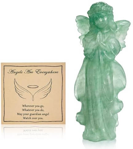 Engel Statue aus Grün Aventurin, Kristalle Handgeschnitzt Engel Figur | AWARDSEN Mit Grußkarte und Geschenkverpackung Spirituelle Deko Grün Heilsteine Schutzengel Geschenk für Frauen