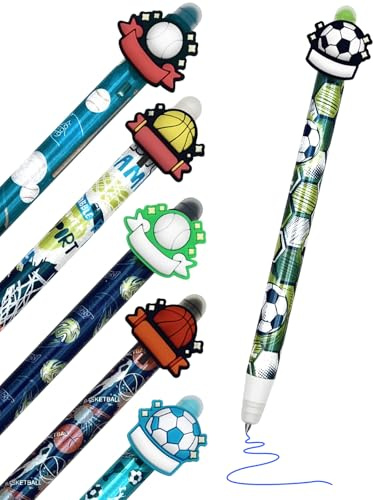 DealKits 6er radierbare Gelstifte 0,5 mm, mit Ball-Motiven für Sportfans | Coole Ball-Motive: Fußball, Basketball & Baseball – Ideal für Schule, Büro oder als lustiges Geschenk für Sportbegeisterte.
