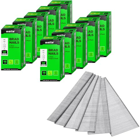 meite 18 Gauge Brad Nails Galvanised 6-Size (16-50 mm), 60,000 Counts | 1 Case (10 Boxes) 18G Nail Gun Nails Compatible with Pneumatic, Electric Brad Nailer for Door & Window Trim, Baseboards