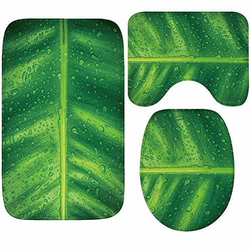 X-Life 3-Teiliges Badezimmer Teppich Set – Badematte 40x50cm, Badteppich 50x80cm und WC-Deckel-Bezug 35x45cm– Badematten rutschfest & waschbar mit Ausschnitt, aus weicher Kunstfaser, Grün
