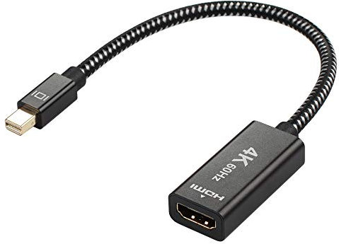 Adaptador Mini DisplayPort a HDMI 4K 60HZ mDP a HDMI Convertidor Super Slim Nylon Trenzado-Plata Negro