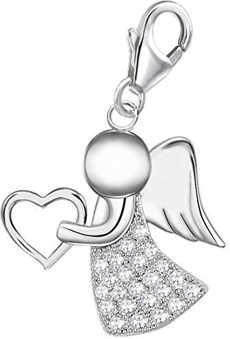 Goldene Hufeisen Schutzengel Herz Karabiner Charm Anhänger für Bettelarmband oder Charmkette Charmträger Silber 925 mit Zirkonia